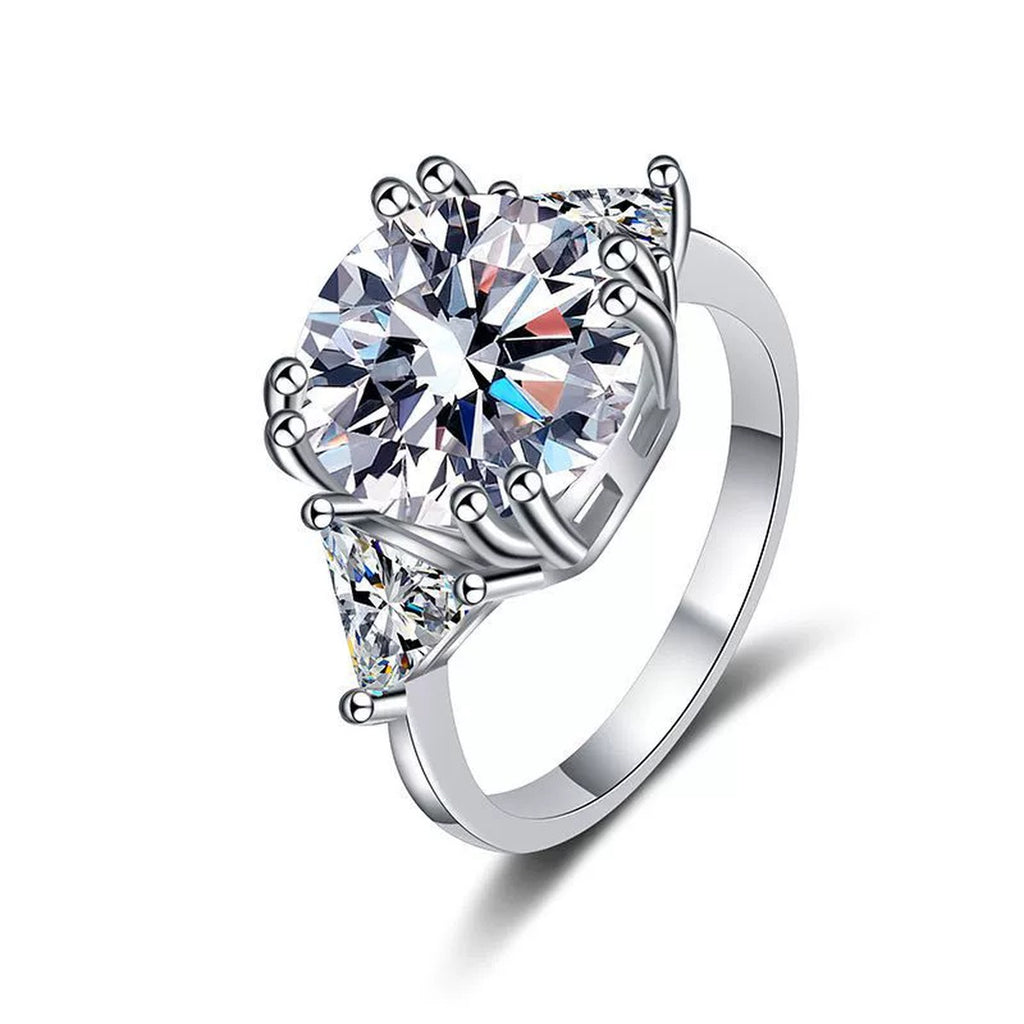 Round Halo Moissanite Engagement Ring with CZ white background product image