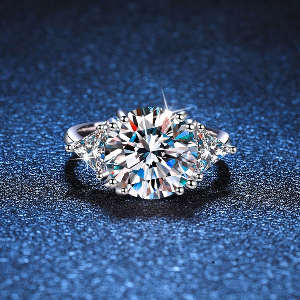 Round Halo Moissanite Engagement Ring with CZ blue background product view