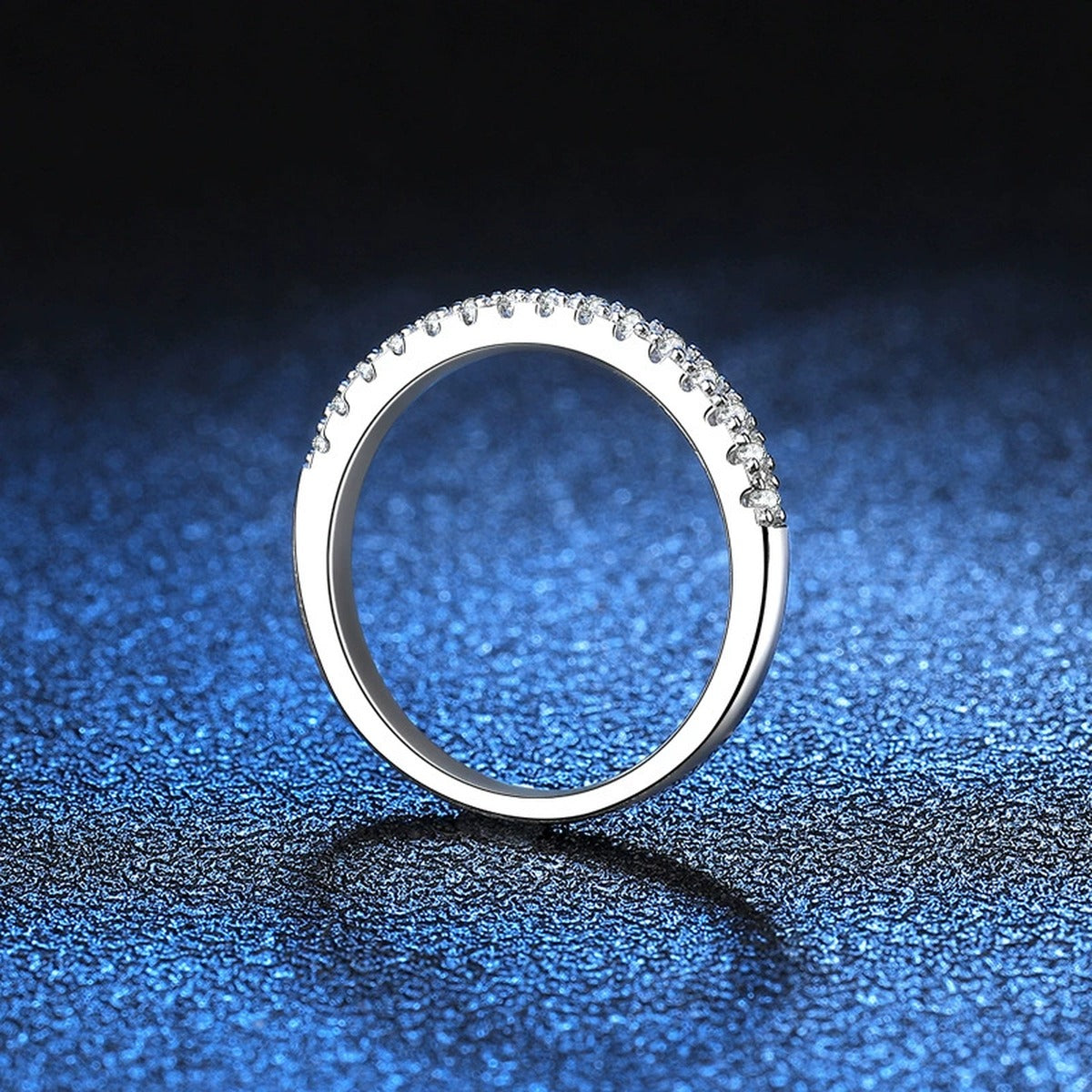 Moissanite Eternity Band Ring blue background product view