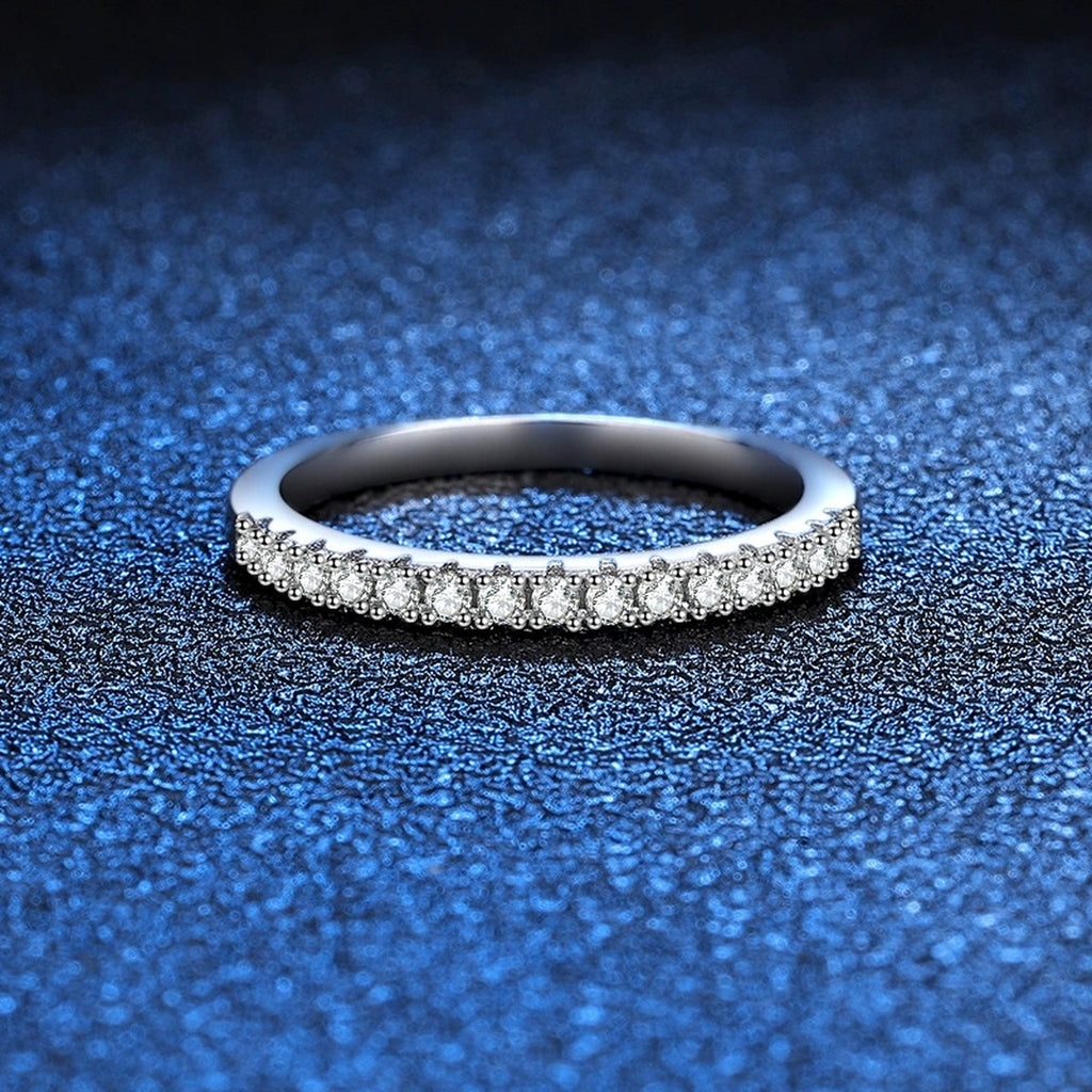 Moissanite Eternity Band Ring blue background product view