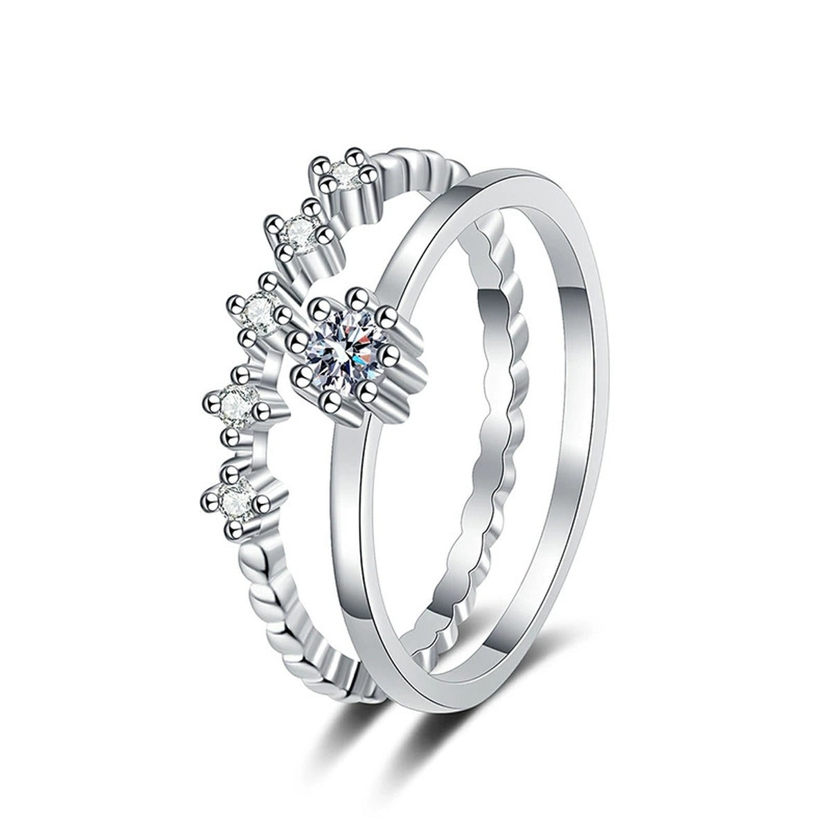 Stackable Round Moissanite Ring Set with CZ white background product image
