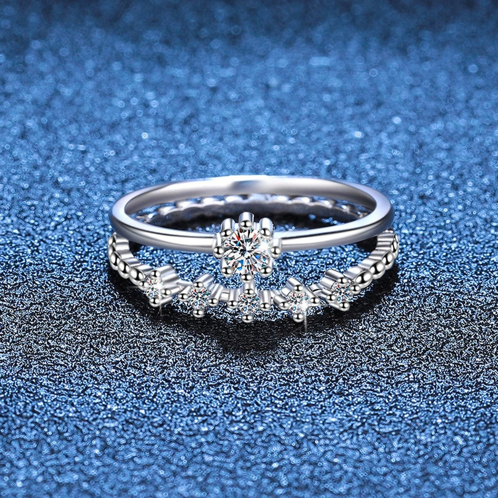 Stackable Round Moissanite Ring Set with CZ blue background product view