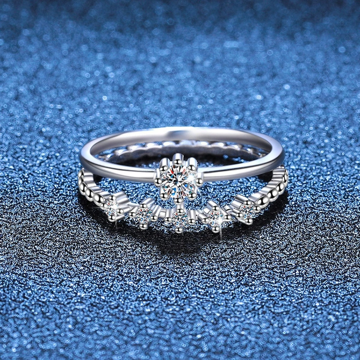 Stackable Round Moissanite Ring Set with CZ blue background product view