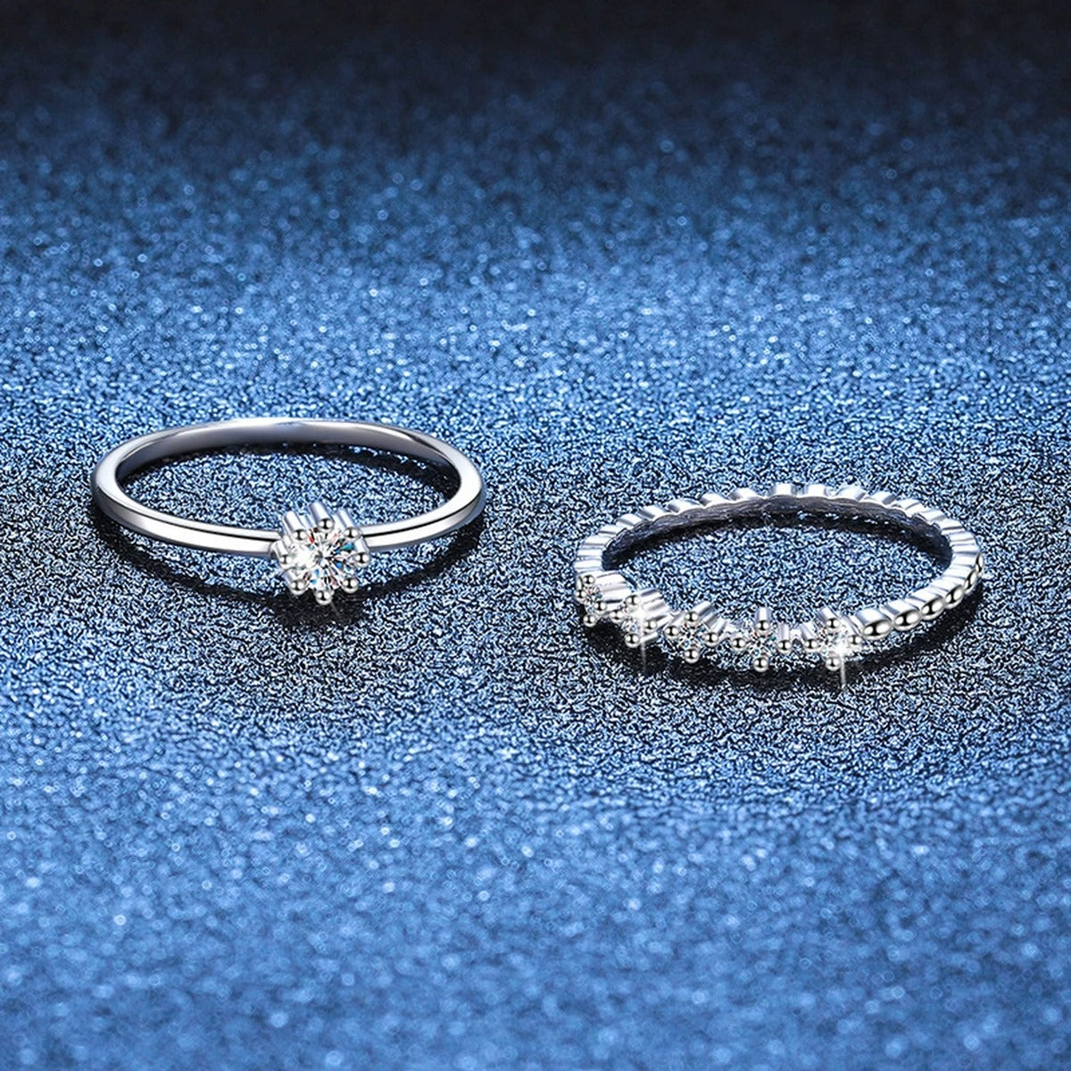 Stackable Round Moissanite Ring Set with CZ blue background product view
