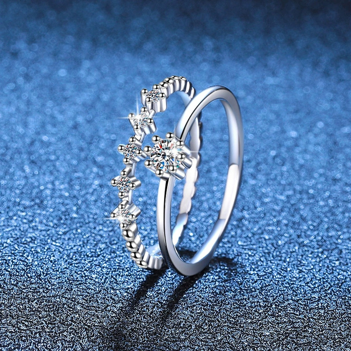 Stackable Round Moissanite Ring Set with CZ blue background product view