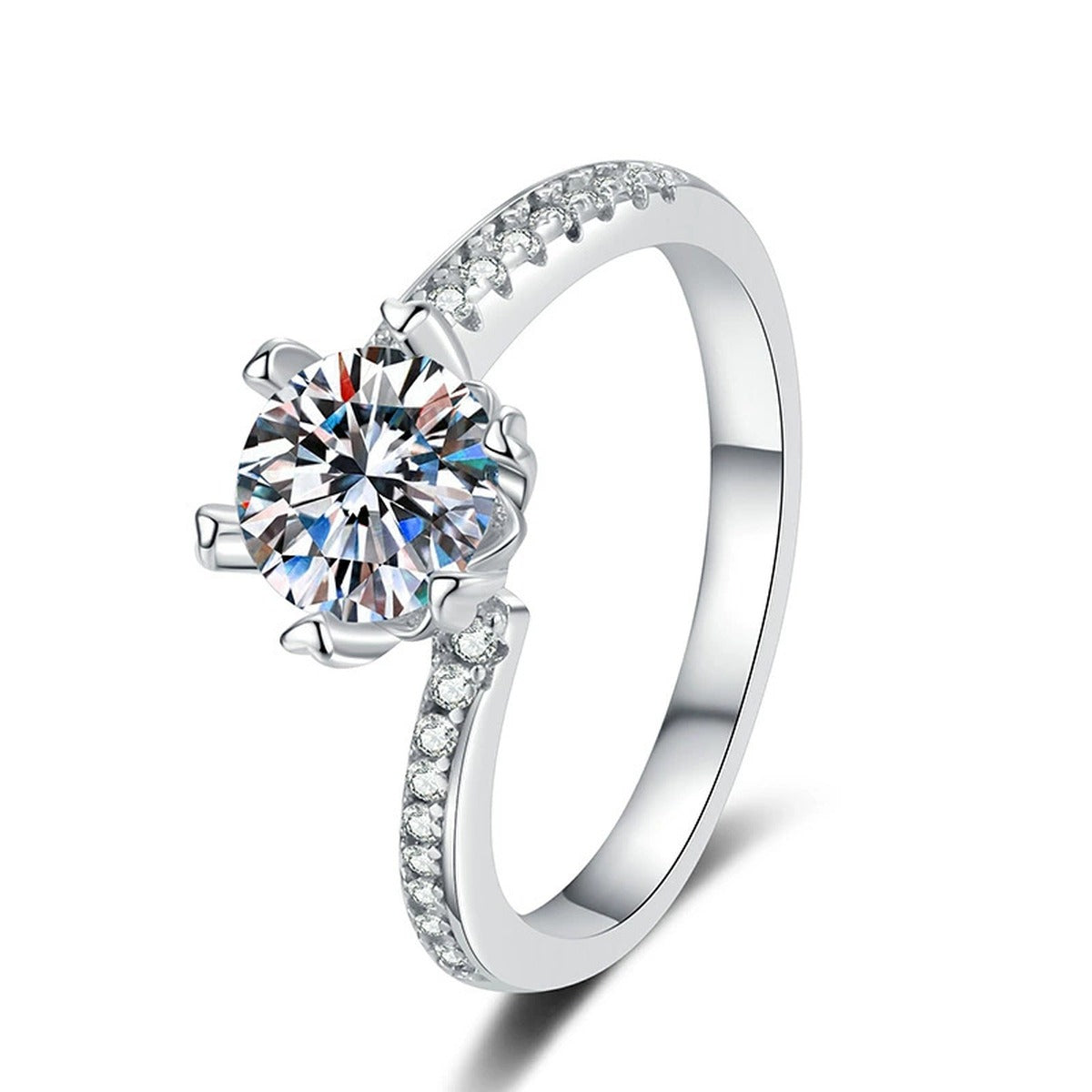 Round Solitaire Moissanite Ring with CZ white background product image
