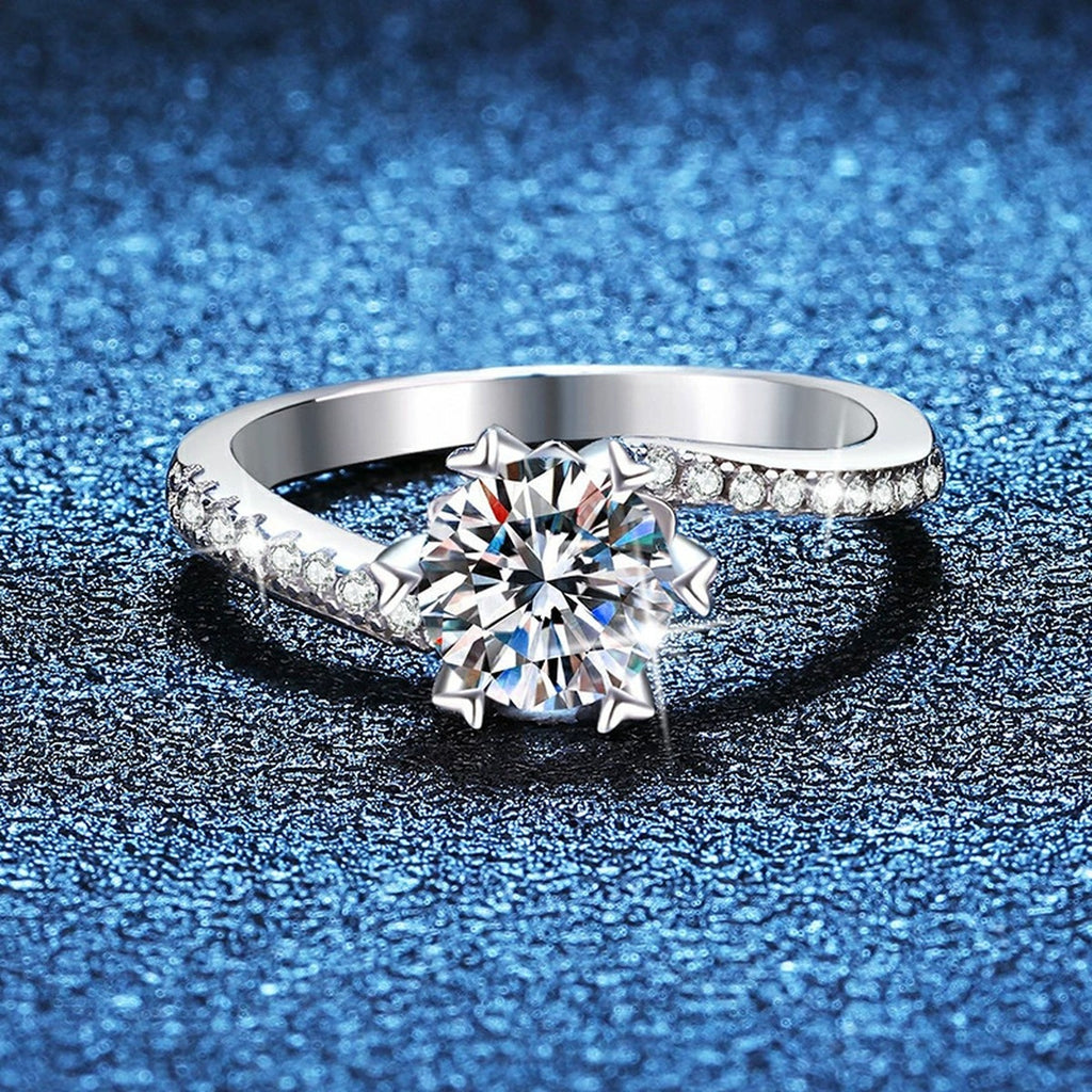 Round Solitaire Moissanite Ring with CZ blue background product view