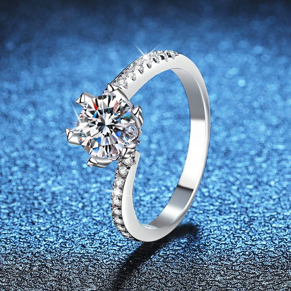 Round Solitaire Moissanite Ring with CZ blue background product view