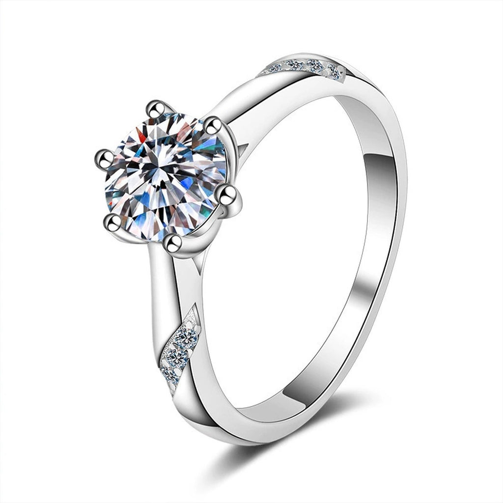 Round Moissanite Solitaire Ring with CZ white background product image