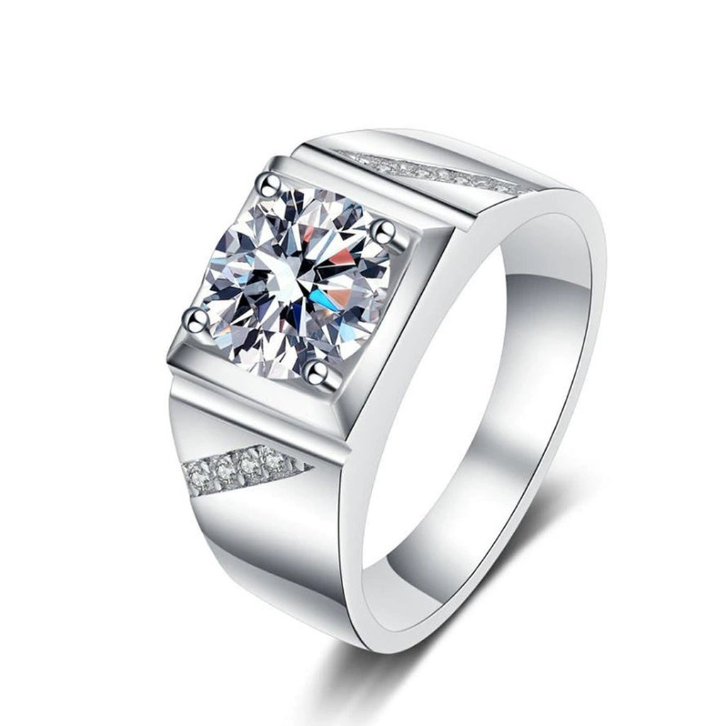 Men's Square Halo Moissanite Ring with CZ white background product image