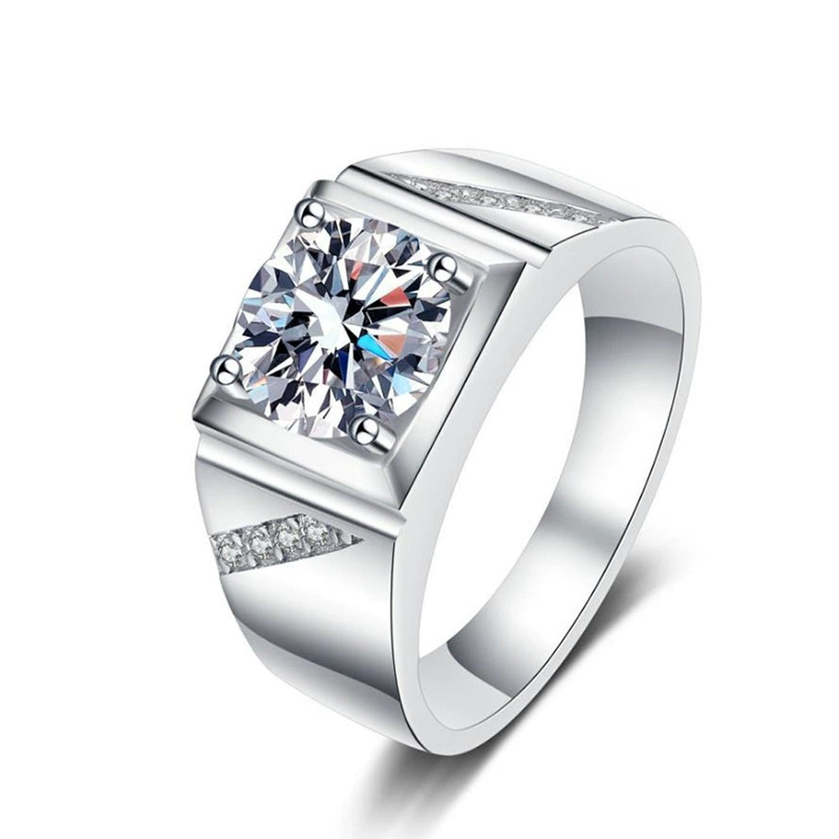 Men's Square Halo Moissanite Ring with CZ white background product image