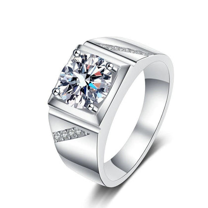 Men's Square Halo Moissanite Ring with CZ white background product image