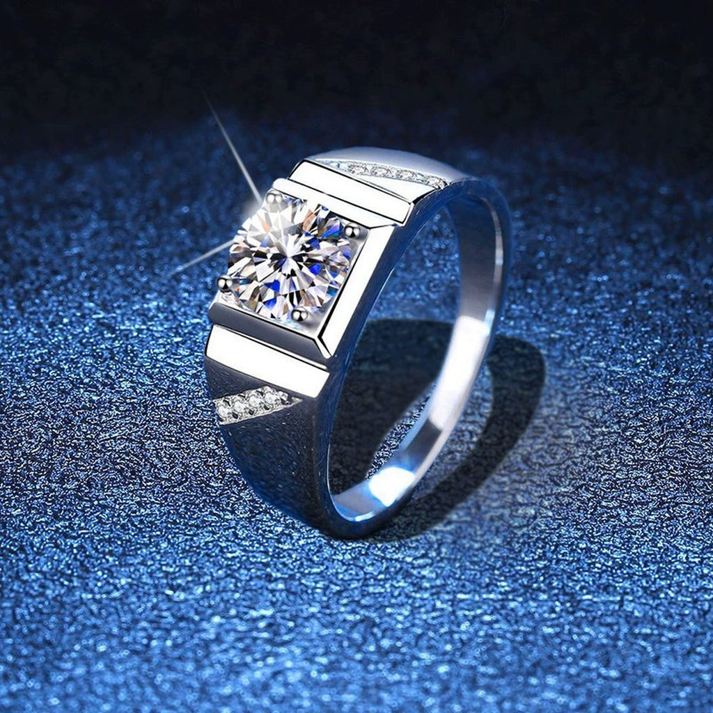 Men's Square Halo Moissanite Ring with CZ blue background product view