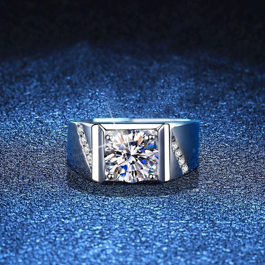 Men's Square Halo Moissanite Ring with CZ blue background product view