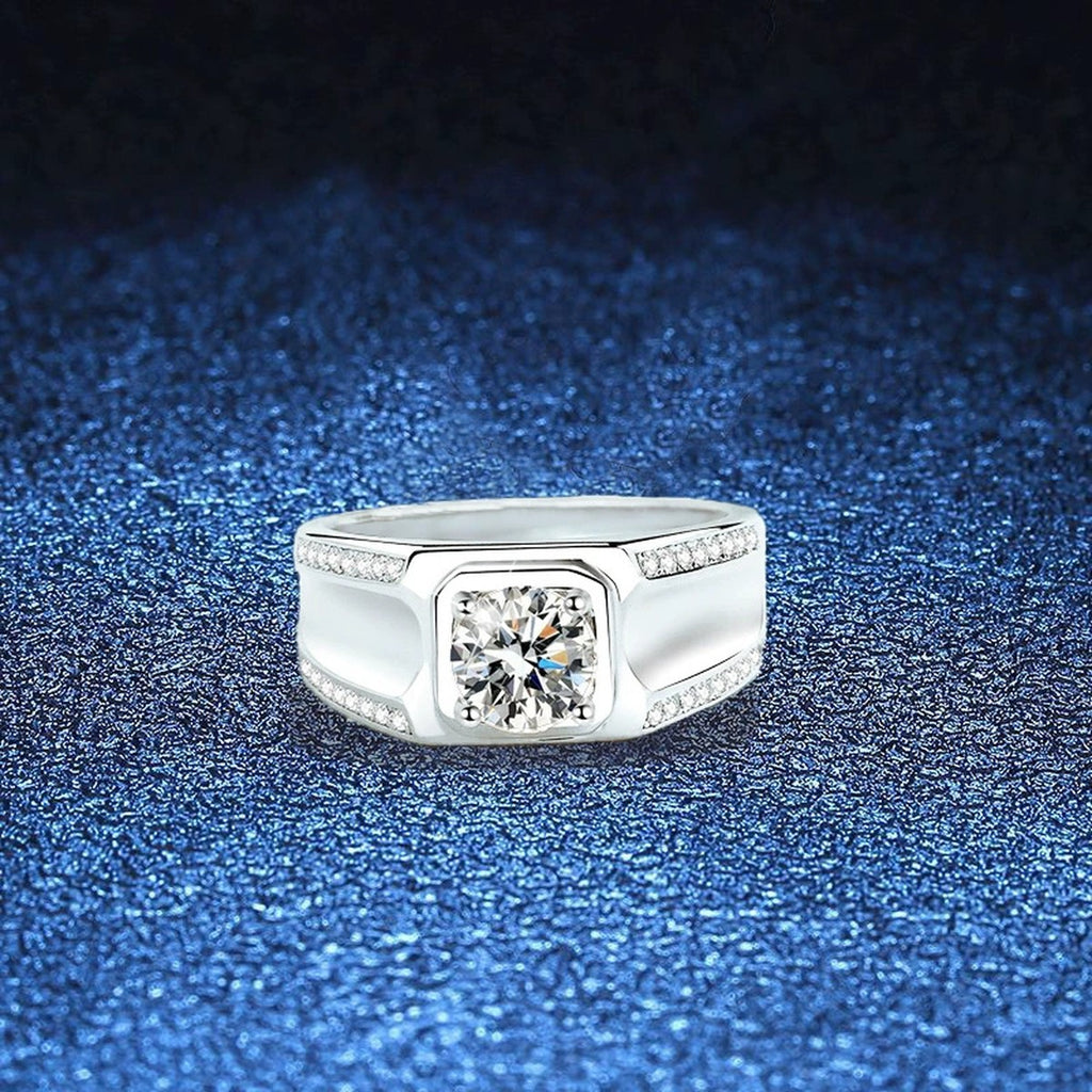 Men's Cushion Moissanite Ring with CZ blue background product view