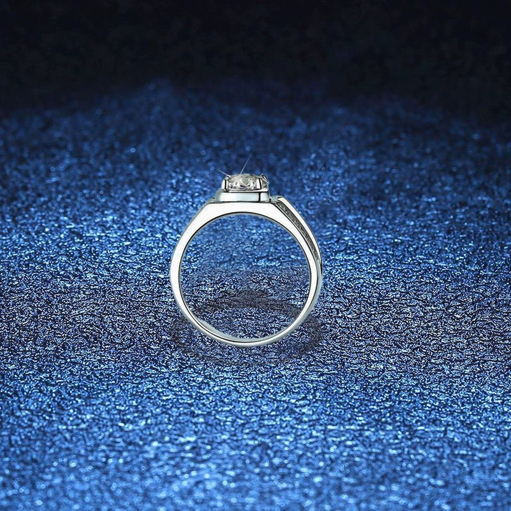 Men's Cushion Moissanite Ring with CZ blue background product view