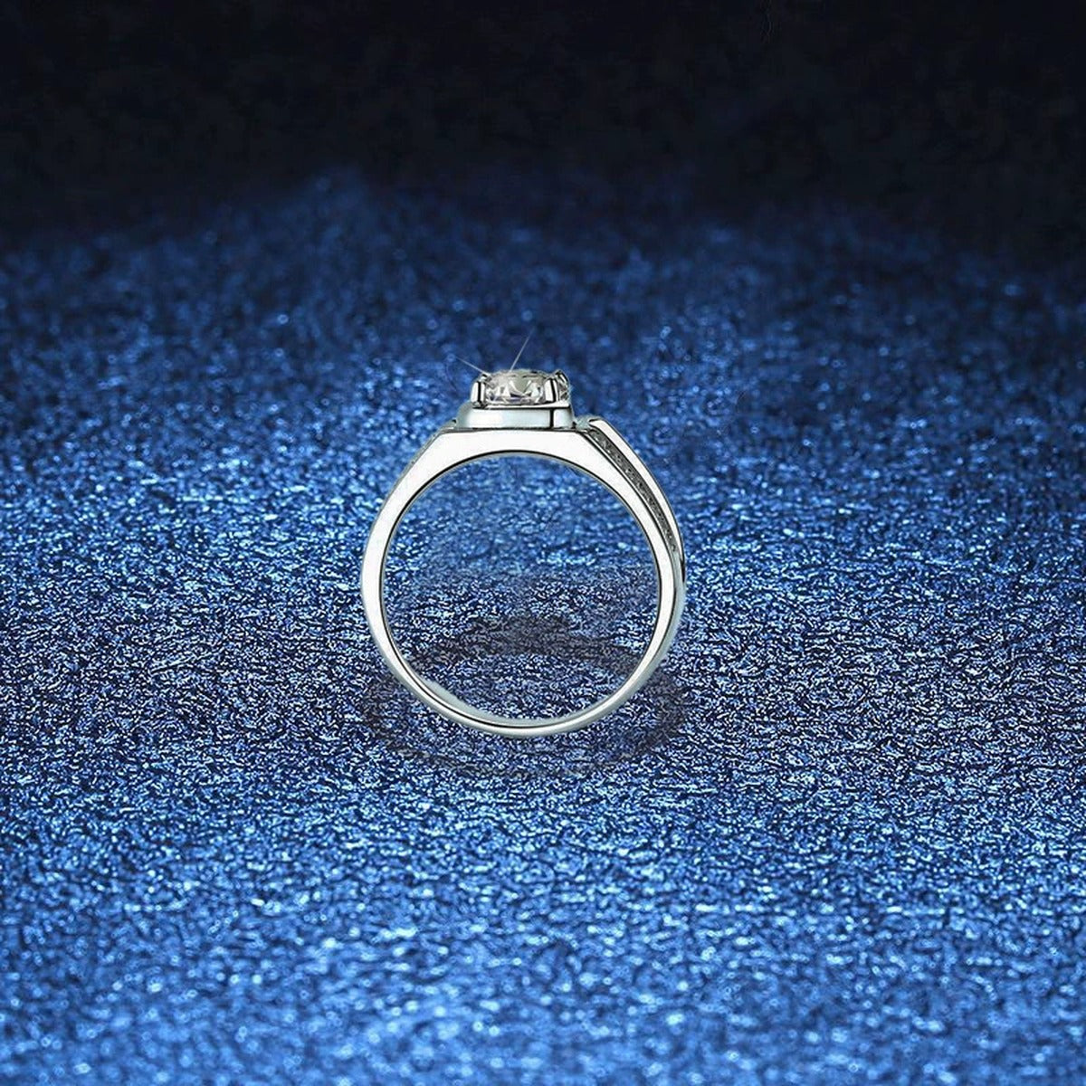 Men's Cushion Moissanite Ring with CZ blue background product view