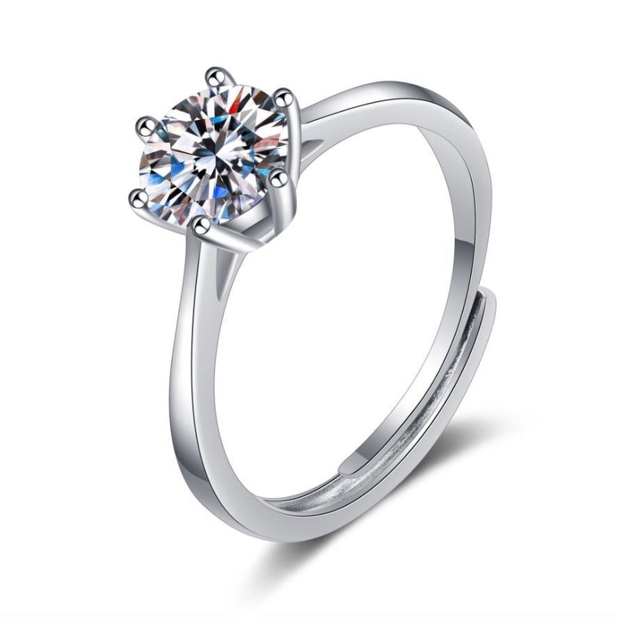 Round Moissanite Ring in White Gold-Plated S925 Sterling Silver white background product image
