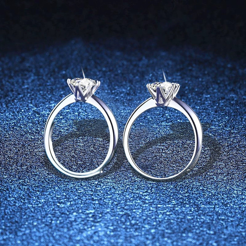 Round Moissanite Solitaire Ring blue background product view