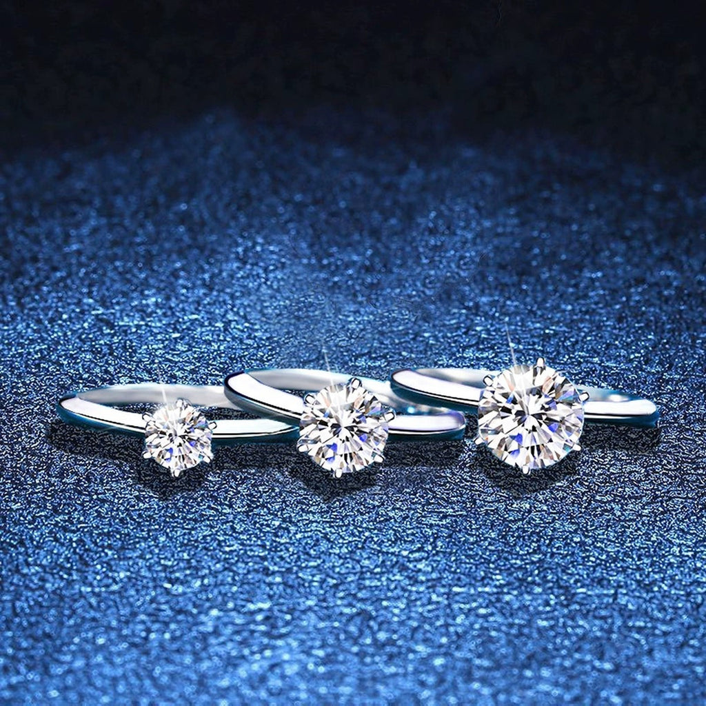 Round Moissanite Solitaire Ring blue background product view