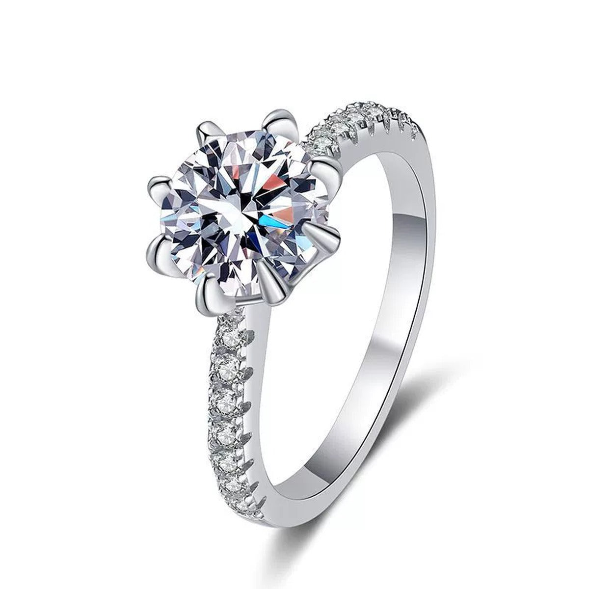 Round Moissanite Solitaire Ring with CZ white background product image