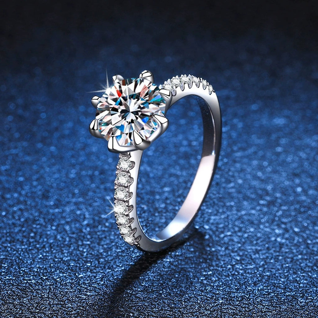 Round Moissanite Solitaire Ring with CZ blue background product view
