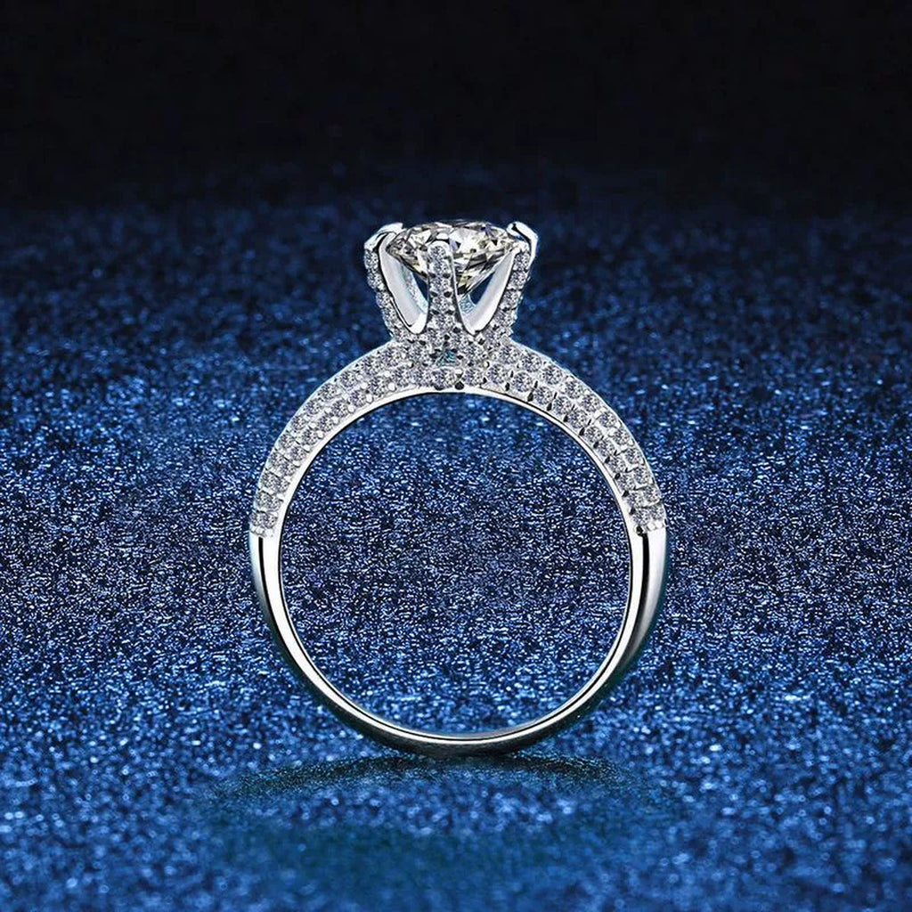Split Shank Round Moissanite Ring with CZ blue background product view