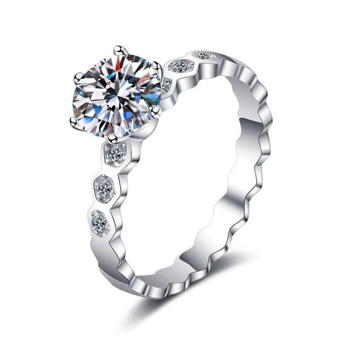 Beaded Band Round Moissanite Ring with CZ white background product image