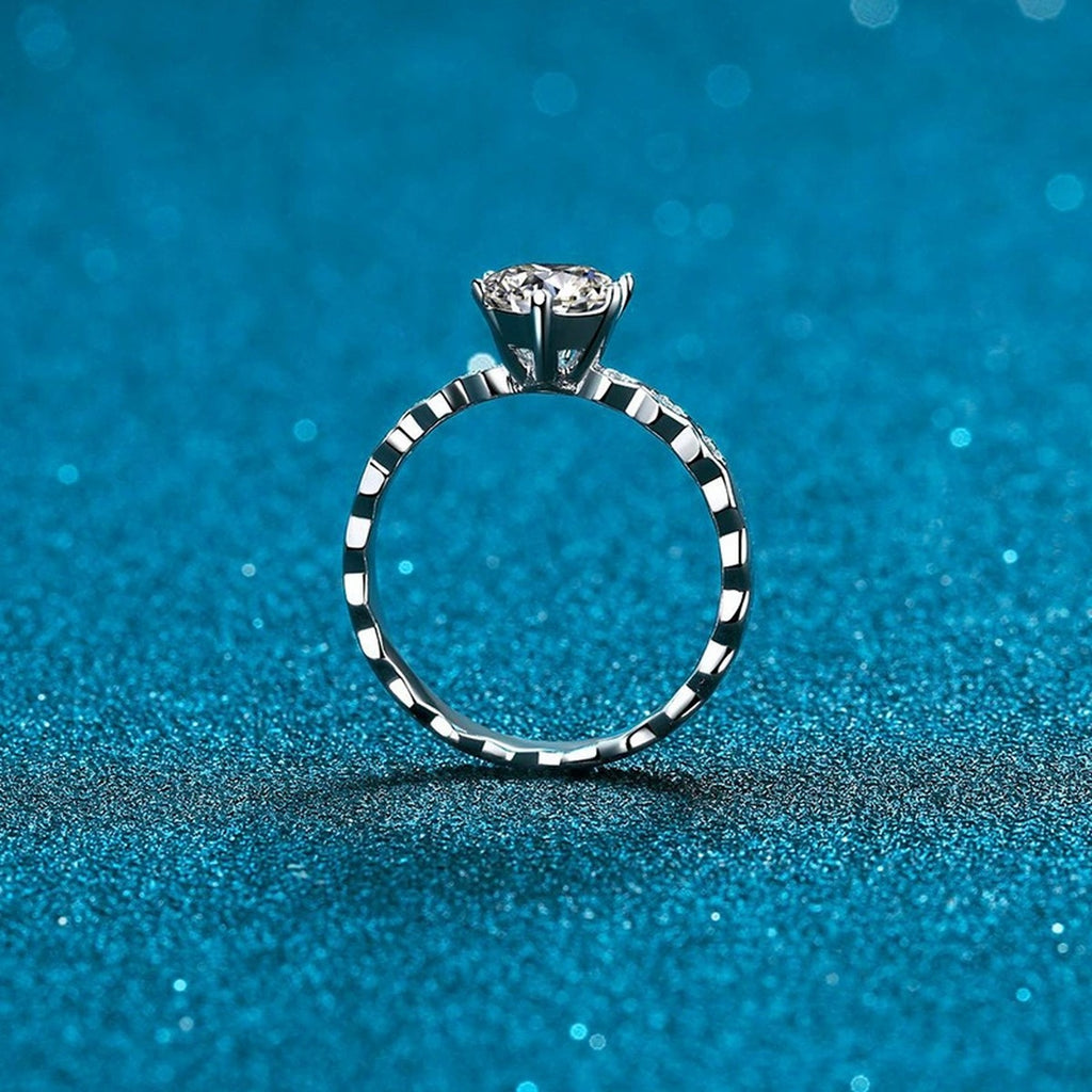 Beaded Band Round Moissanite Ring with CZ blue background product view