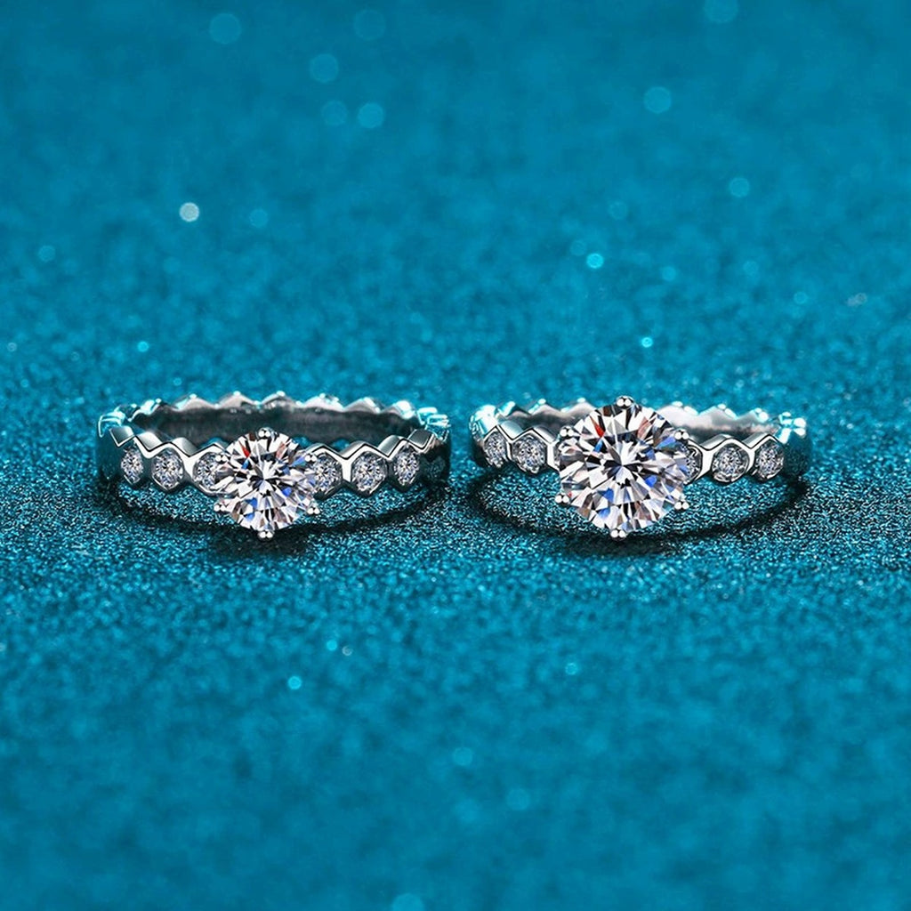 Beaded Band Round Moissanite Ring with CZ blue background product view