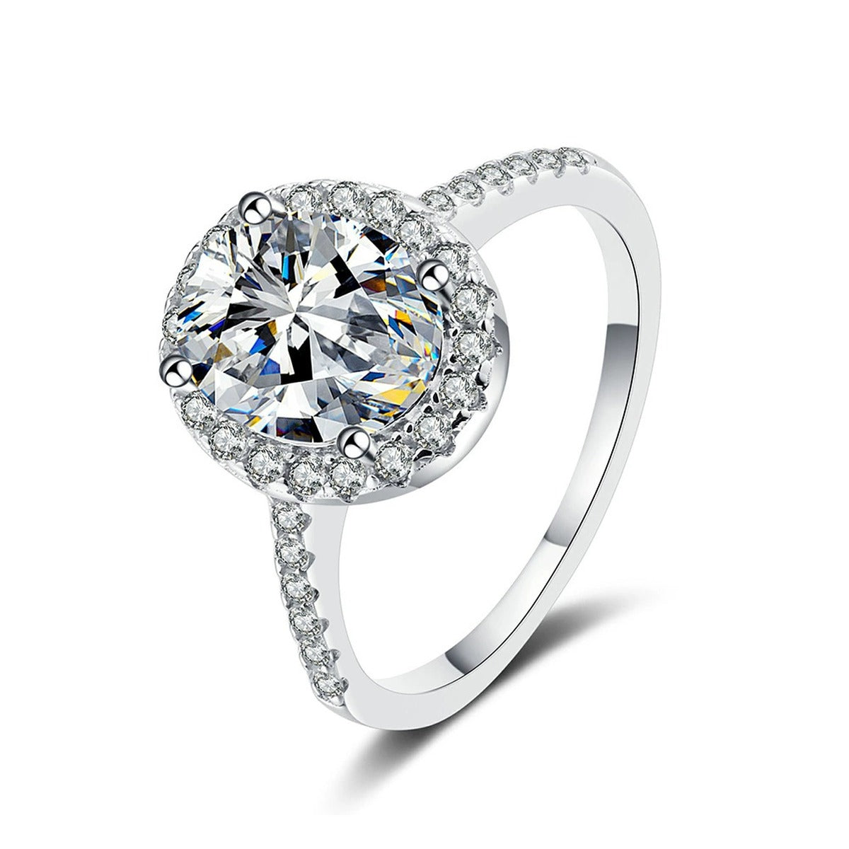 Oval Halo Moissanite Engagement Ring with CZ white background product image