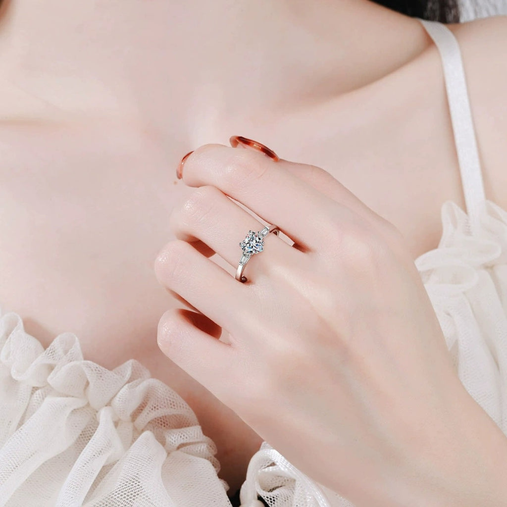 Floral Cluster Moissanite Ring with CZ worn on hand by model