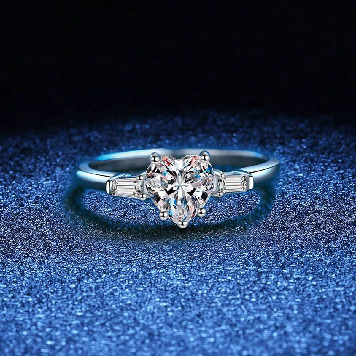 Floral Cluster Moissanite Ring with CZ blue background product view