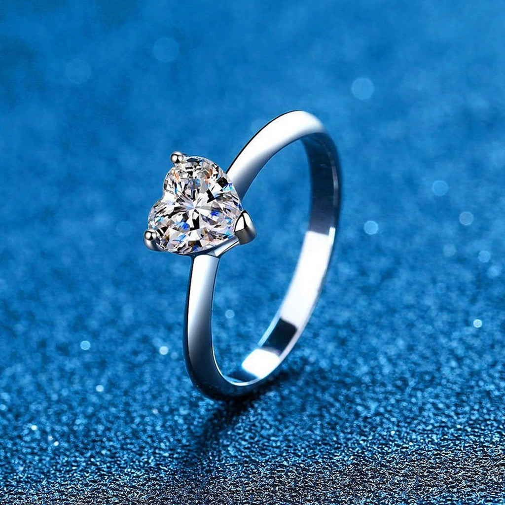 Heart Cut Moissanite Solitaire Ring blue background product view