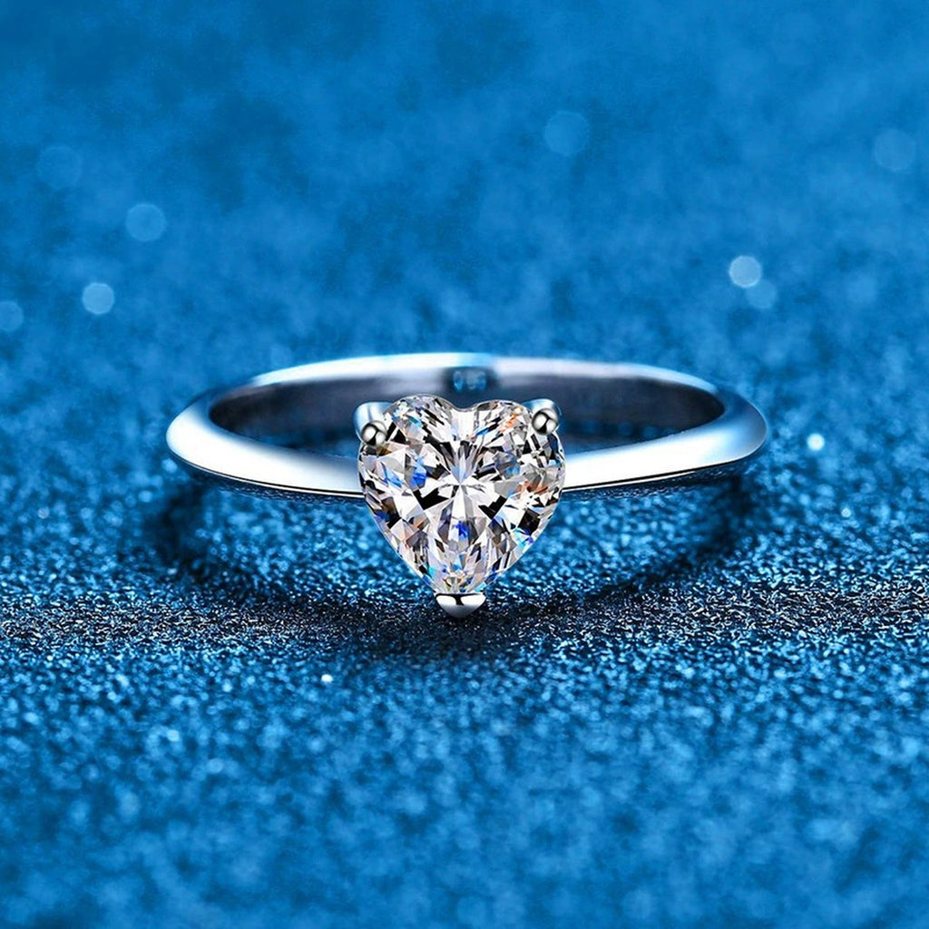Heart Cut Moissanite Solitaire Ring blue background product view