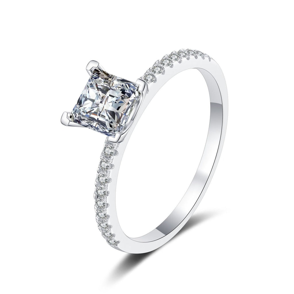 Princess Cut Moissanite Ring with CZ white background product image