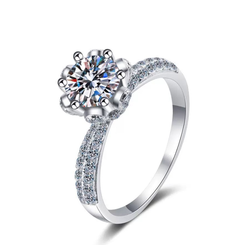 Round Halo Moissanite Engagement Ring with CZ white background product image