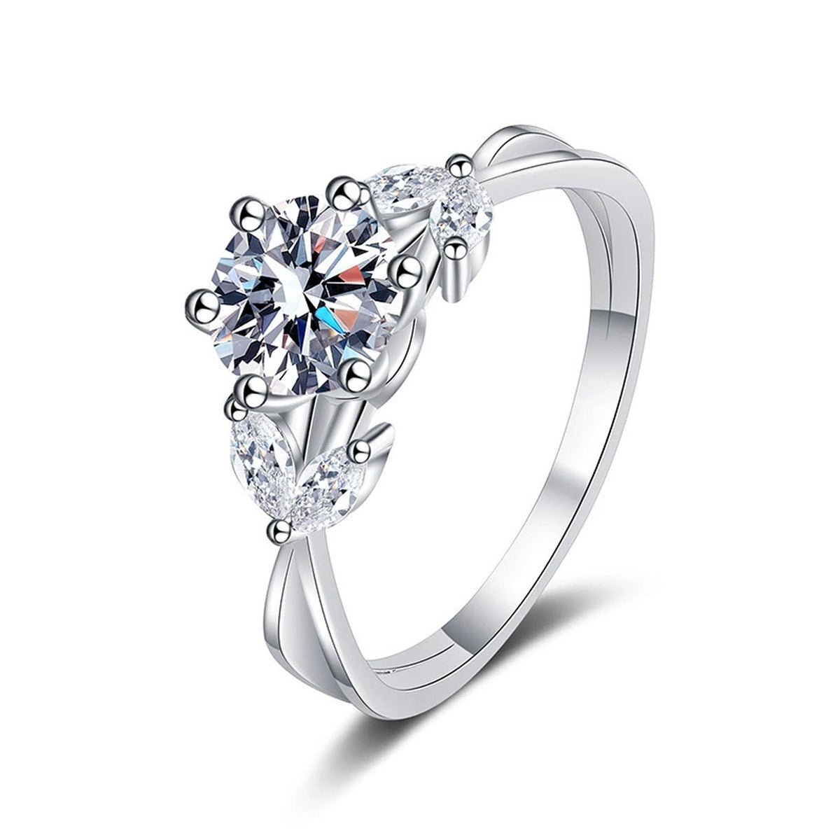 Floral Round Moissanite Ring with CZ white background product image
