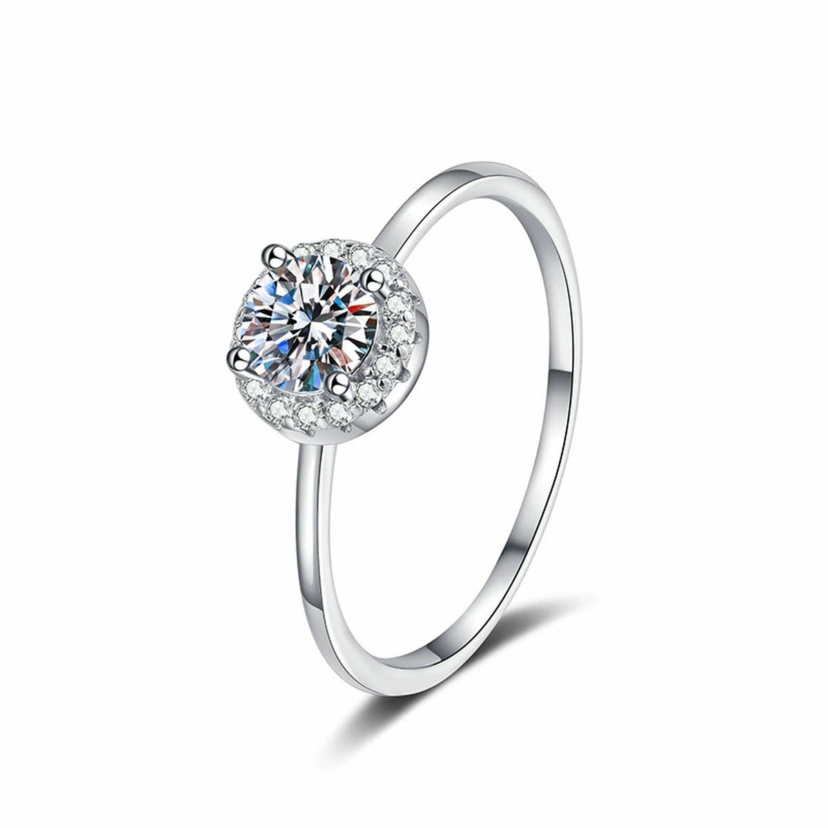 Round Moissanite Solitaire Ring with CZ white background product image