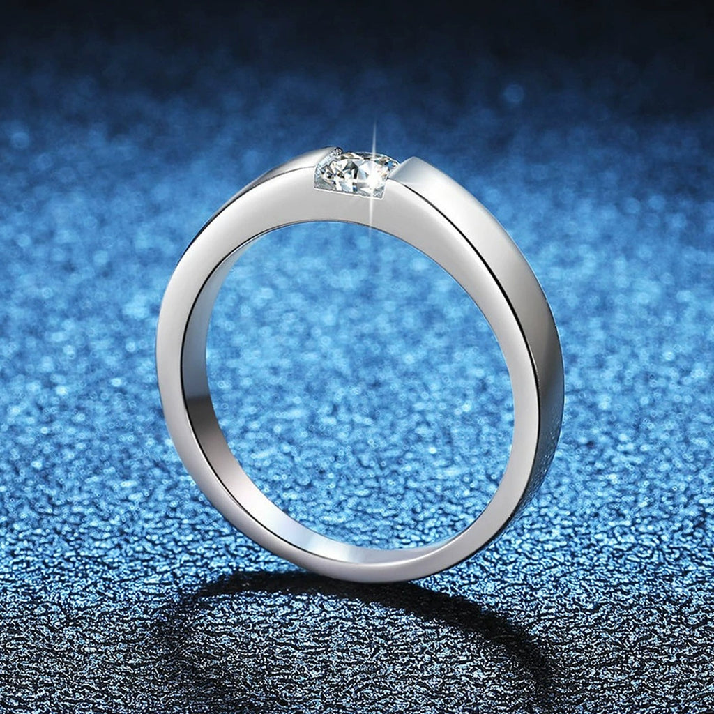Bezel Set Moissanite Band Ring with CZ blue background product view