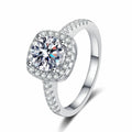 Cushion Halo Moissanite Engagement Ring with CZ white background product image
