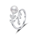 Pearl Adjustable Ring with CZ in White Gold-Plated S925 Sterling Silver white background product image