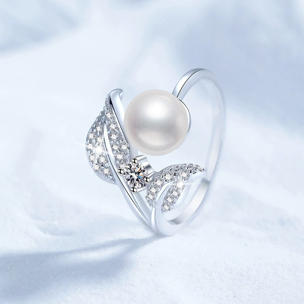 Pearl Star Adjustable Ring with CZ in White Gold-Plated S925 Sterling Silver product detail view