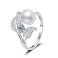 Pearl Star Adjustable Ring with CZ in White Gold-Plated S925 Sterling Silver white background product image