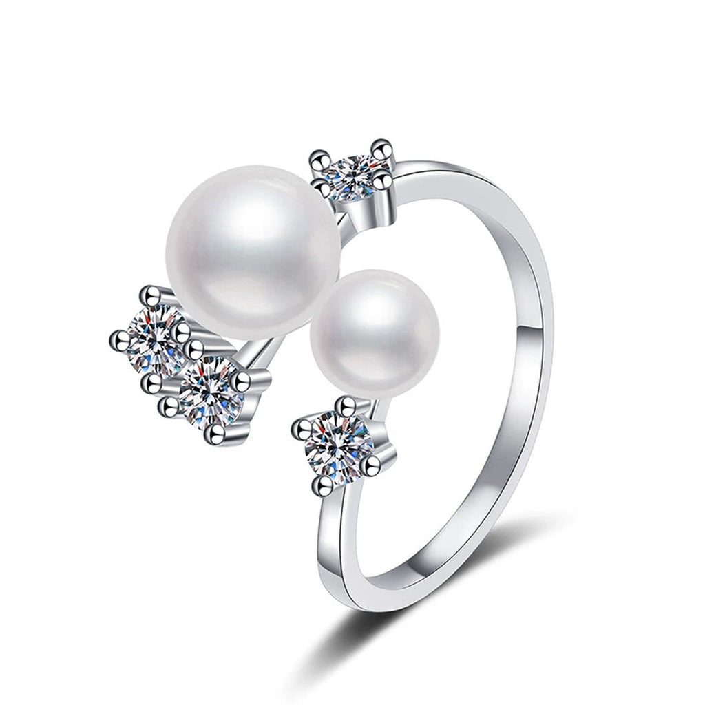 Multi-Pearl Adjustable Ring in White Gold-Plated S925 Sterling Silver white background product image