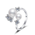 Multi-Pearl Adjustable Ring in White Gold-Plated S925 Sterling Silver white background product image