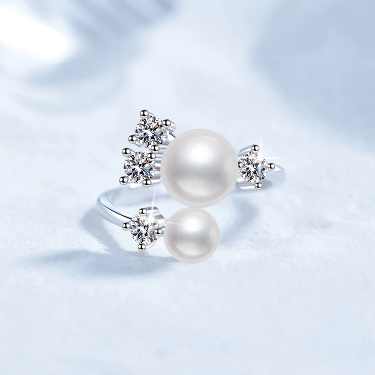 Multi-Pearl Adjustable Ring in White Gold-Plated S925 Sterling Silver product detail view