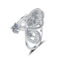 Pearl Statement Adjustable Ring with CZ in White Gold-Plated S925 Sterling Silver white background product image