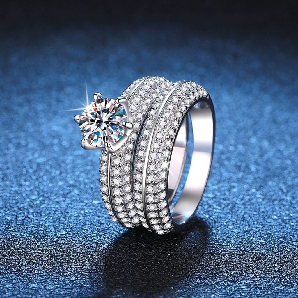 Stackable Moissanite Ring Set with CZ blue background product view