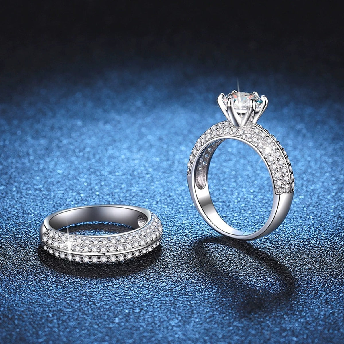 Stackable Moissanite Ring Set with CZ blue background product view